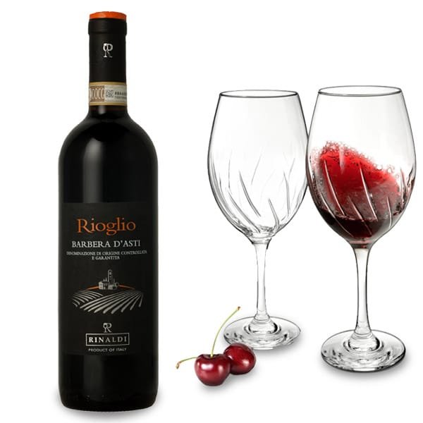 Barbera d'Asti RIOGLIO con 2 copas de vino MISTRAL BORGONOVO