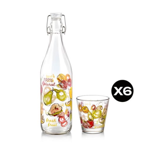 Botella con Vasos de Agua de Vidrio Set 7pzas BIO