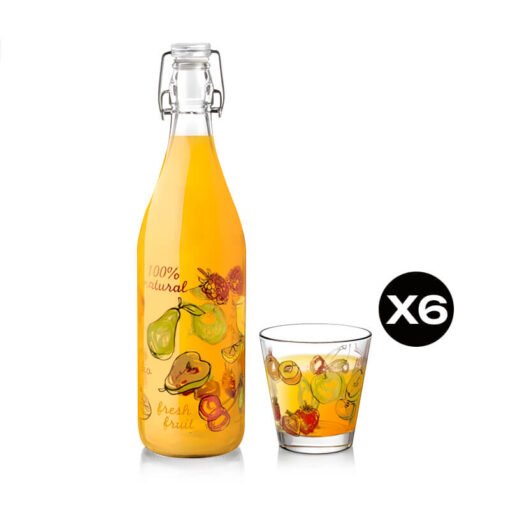 Botella con Vasos de Agua de Vidrio Set 7pzas BIO