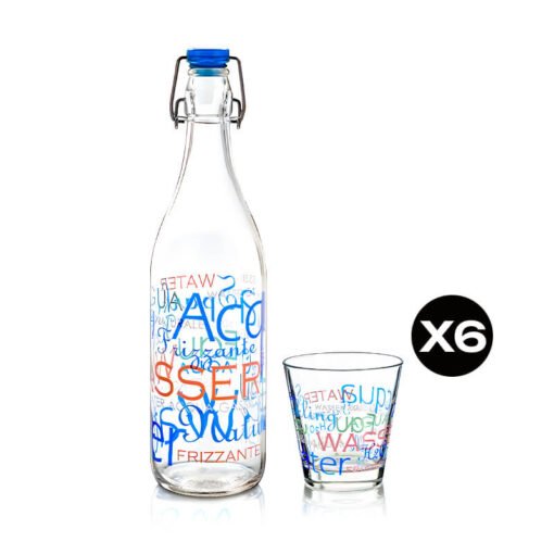 Botella con Vasos de Agua de Vidrio Set 7pzas MIX WATER