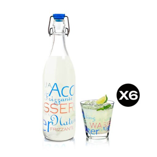 Botella con Vasos de Agua de Vidrio Set 7pzas MIX WATER