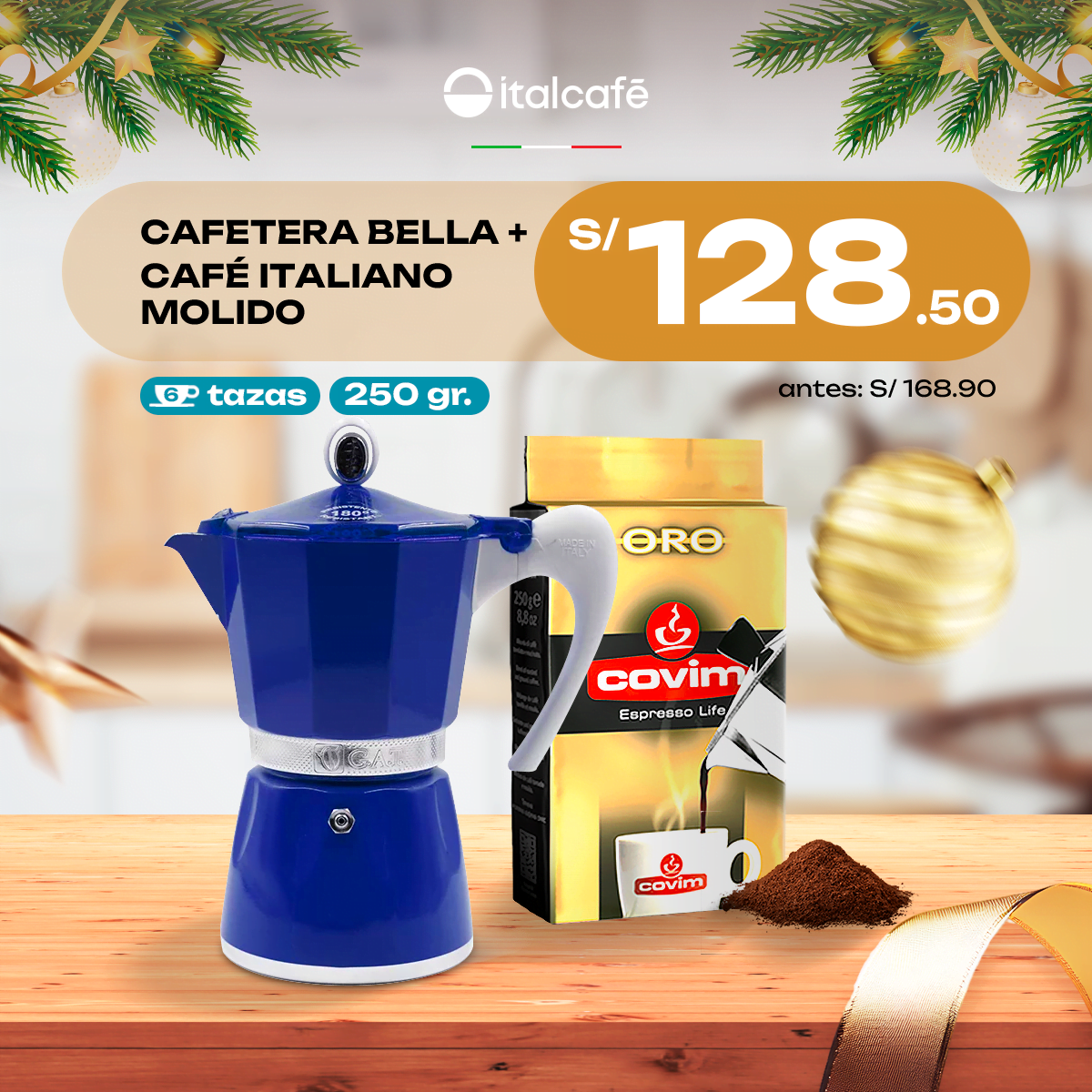 Cafetera Italiana para Cebada 4 Tazas Azul - TOP MOKA